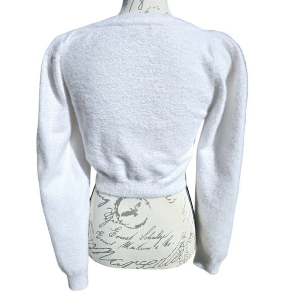 Kourt Statement Squareneck Crop Sweater White Fuzzy Women's Medium - Picture 2 of 8